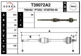 Полуось PSA 406 2.0HDi, 2.2 16V, 3.0 V6 МКПП +ABS 99-> правая