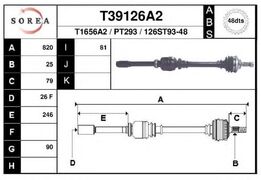 Полуось PSA 406 1.8-2.0, 2.0HDi +ABS АКПП 08547-> правая