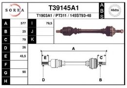 Полуось PSA 206 1.6 16V АКПП +ABS левая